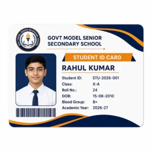 Student PVC ID Card Print Online – clear wallet-size PVC print sample