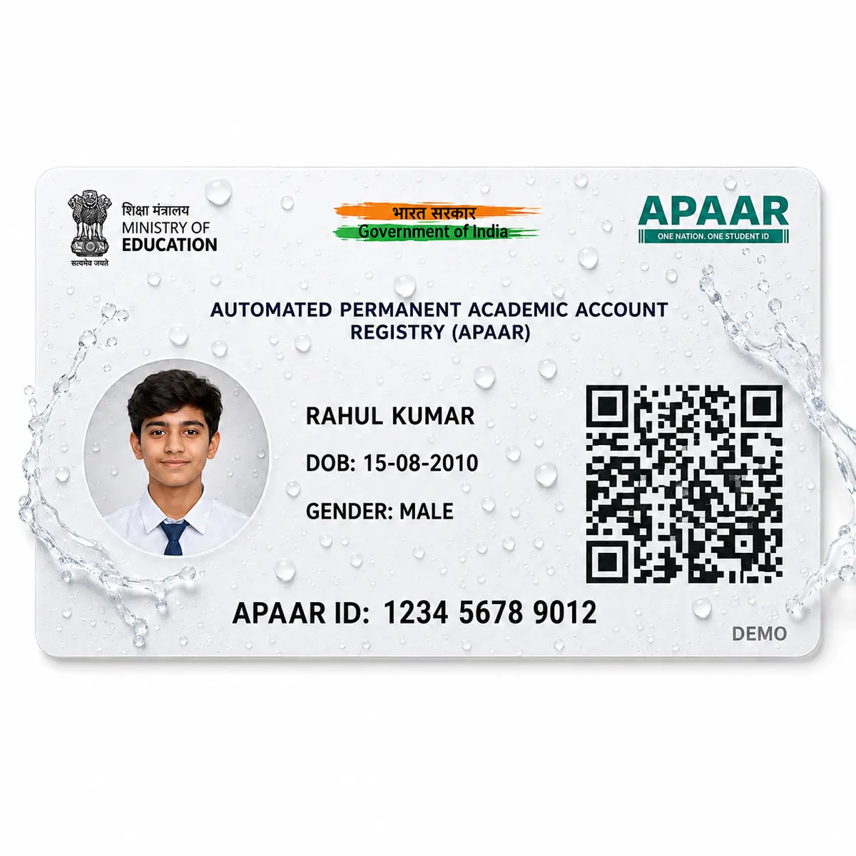 Water resistant APAAR student PVC ID card print