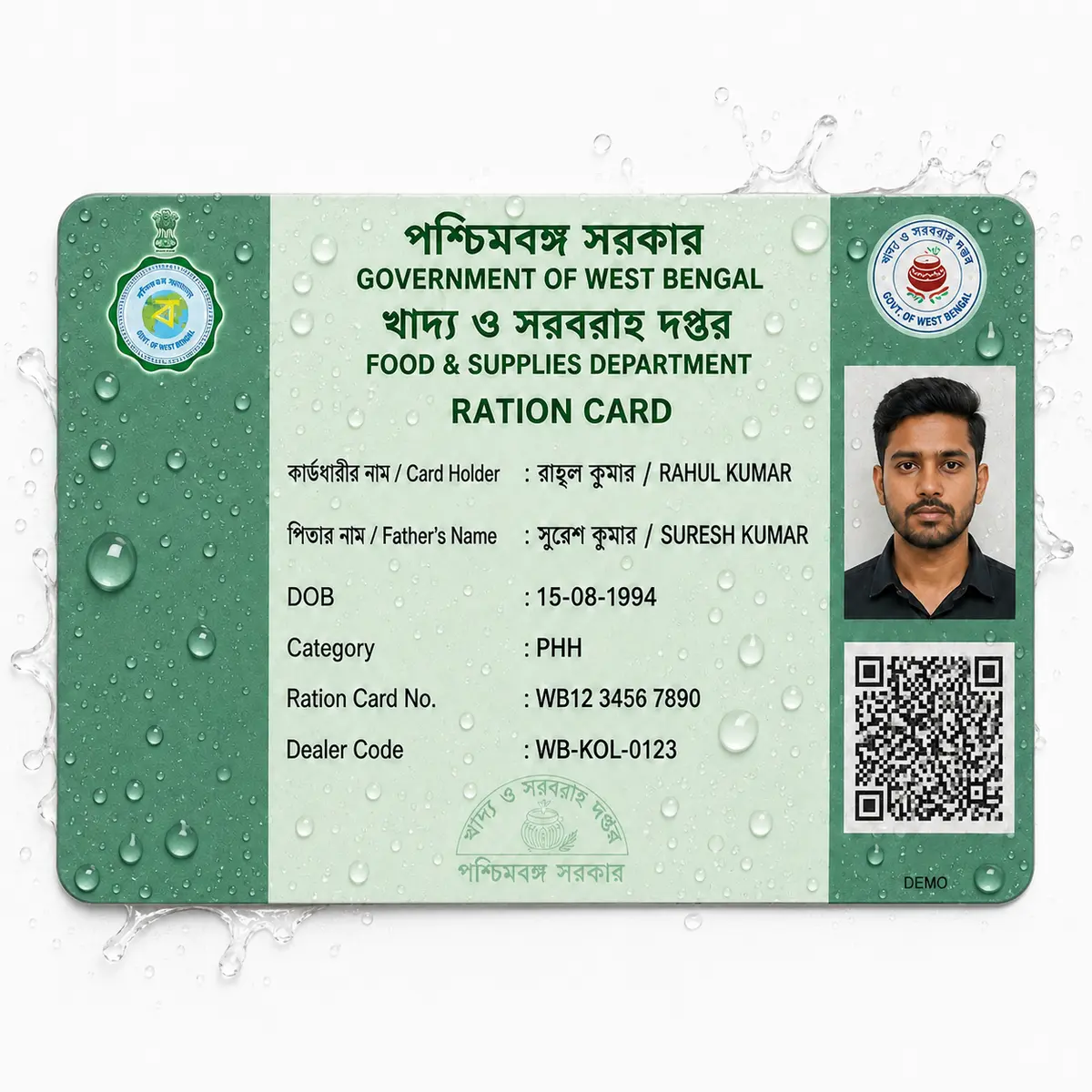 Water resistant West Bengal ration PVC card printing