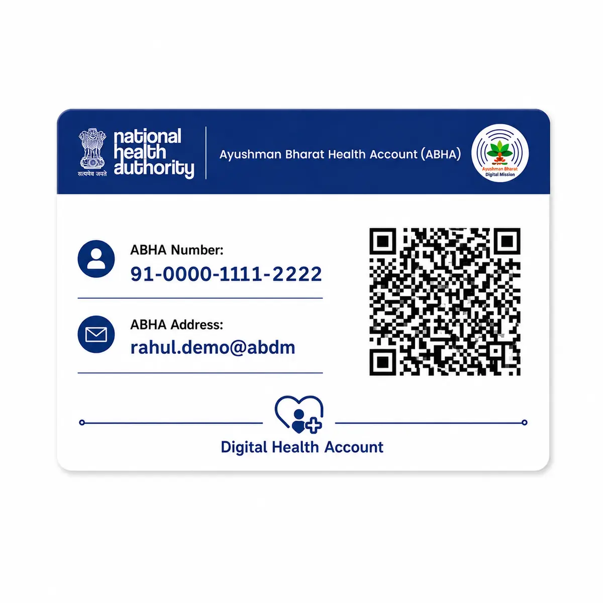 Straight ABHA card PVC reverse with fictional ABHA number
