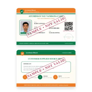 AYUSHMAN VAY VANDANA CARD sample front and reverse shown at equal size