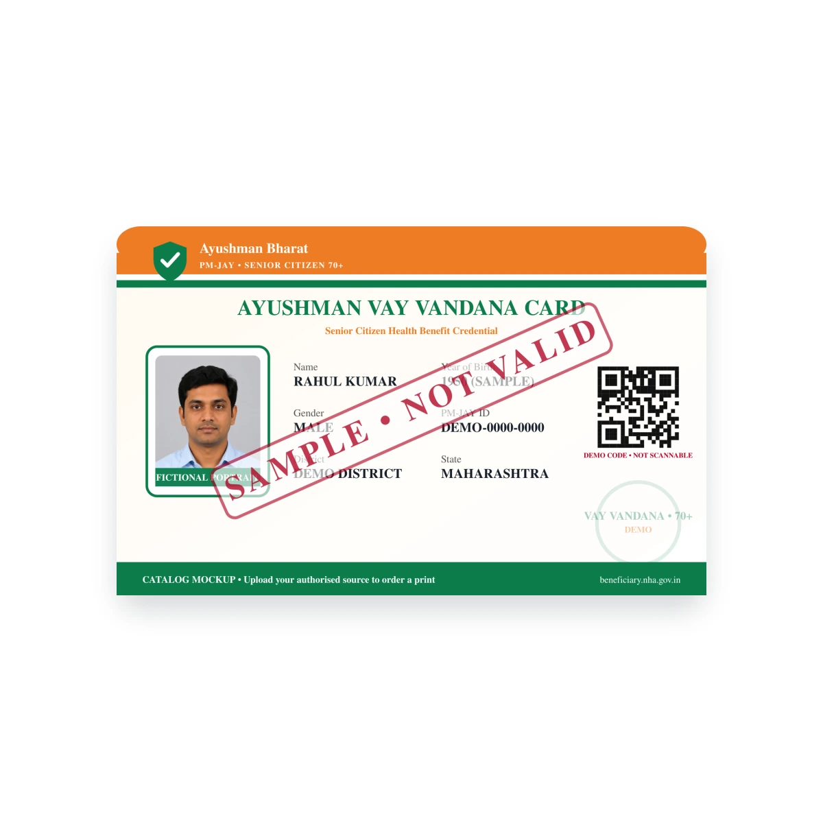 Ayushman Vay Vandana PVC Card – clear wallet-size PVC print sample