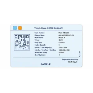 delhi rc pvc card reverse printing sample with fictional details