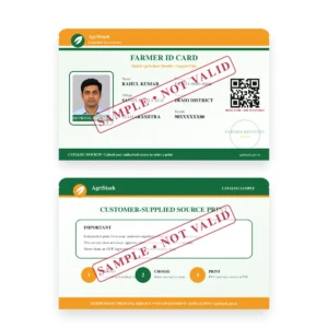 FARMER ID CARD sample front and reverse shown at equal size