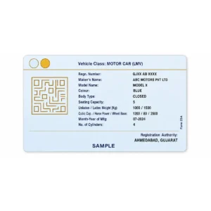 gujarat rc pvc card reverse printing sample with fictional details