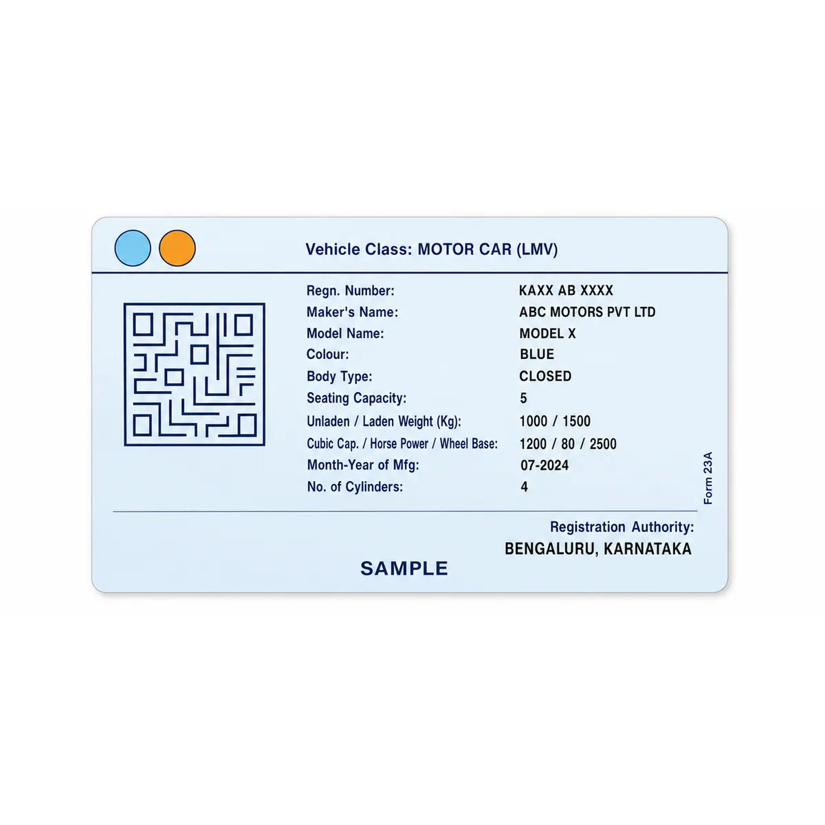 karnataka rc pvc card print example 2