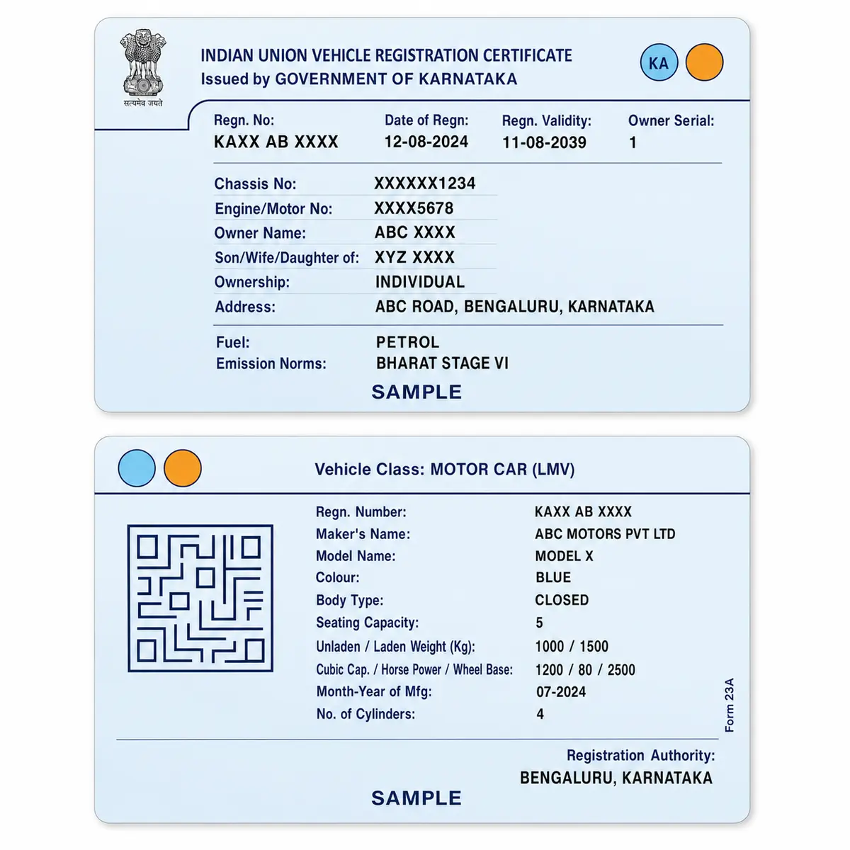 karnataka rc pvc card print example 3