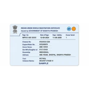 madhya pradesh rc pvc card front printing sample