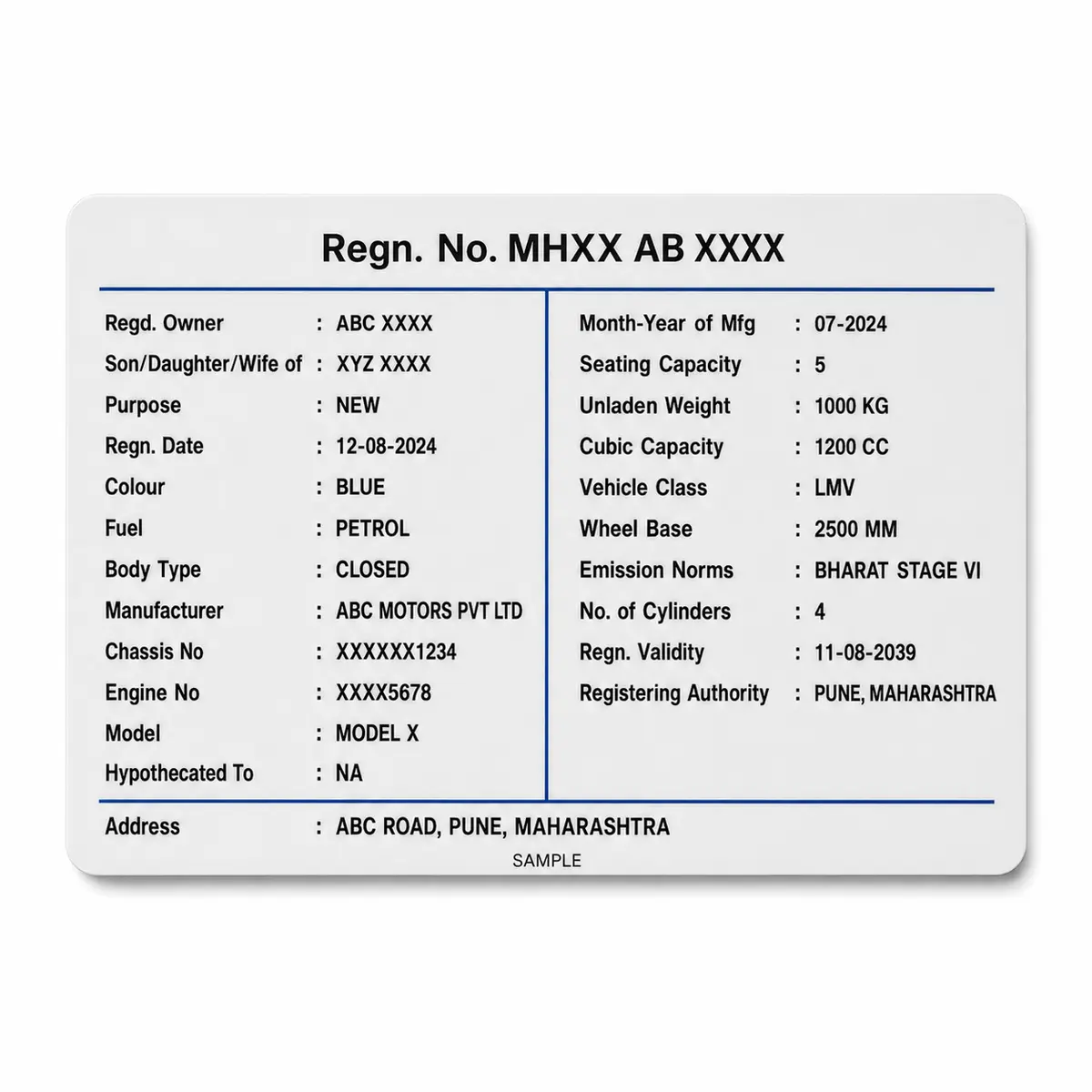 Maharashtra RC PVC card print example 2