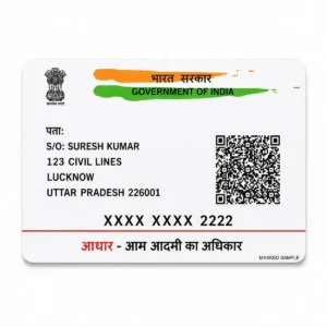 Straight Masked Aadhaar PVC reverse with Suresh Kumar and fictional Lucknow address