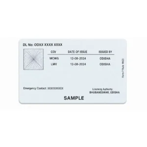 odisha driving licence pvc card reverse printing sample with fictional details