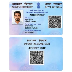 PAN card PVC front and reverse shown straight at the same size