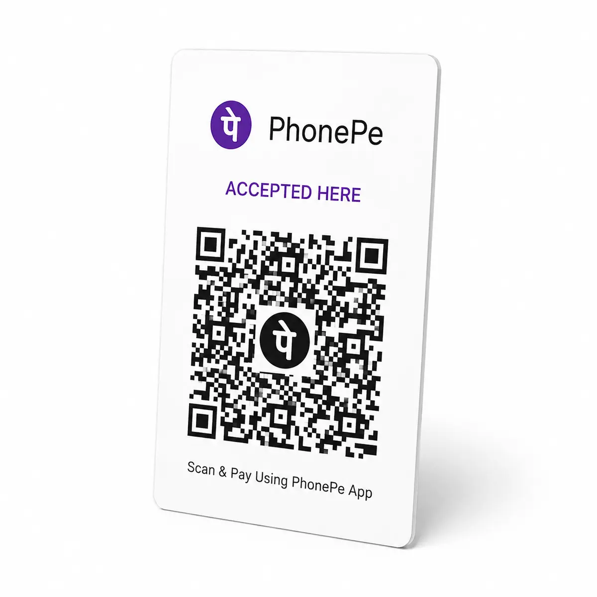 Rounded edge and PVC thickness of a portrait PhonePe QR card