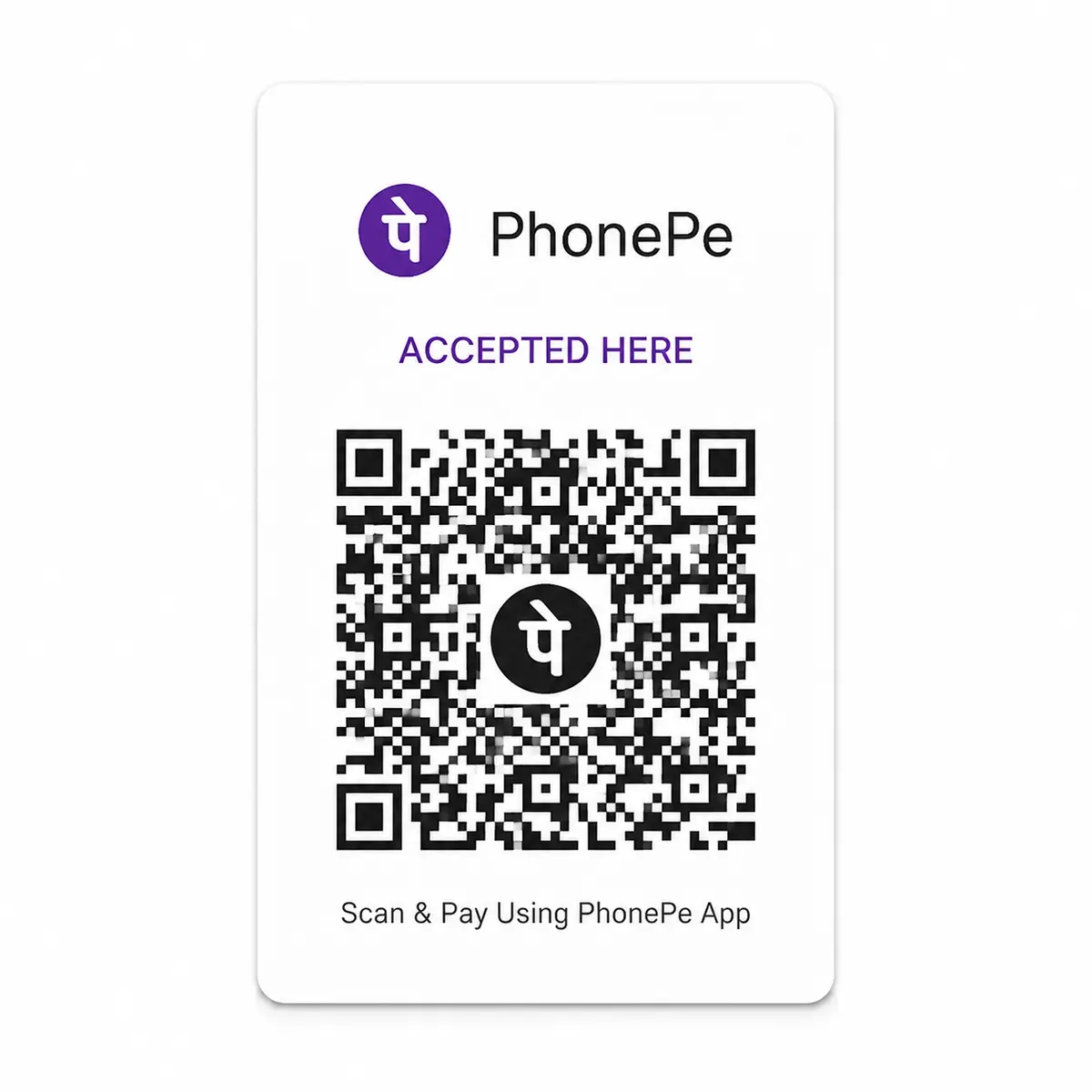 Phonepe QR Code PVC Card – clear wallet-size PVC print sample