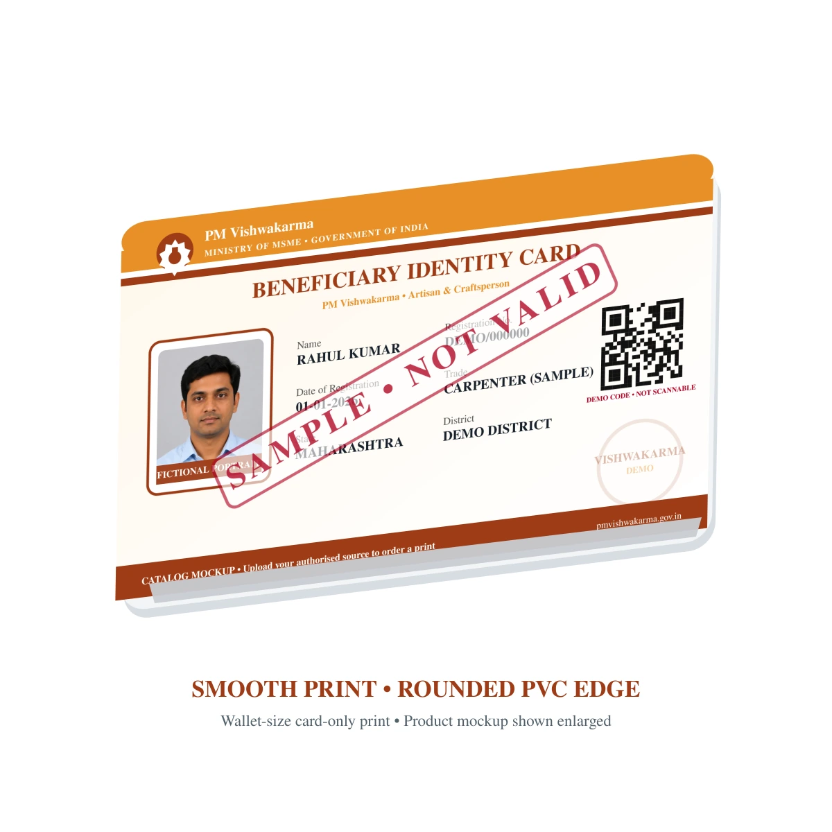 BENEFICIARY IDENTITY CARD smooth print surface and rounded PVC edge sample