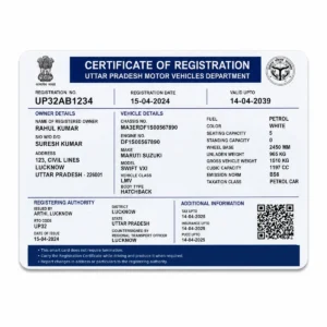 UP Vehicle RC PVC Card straight reverse with fictional details