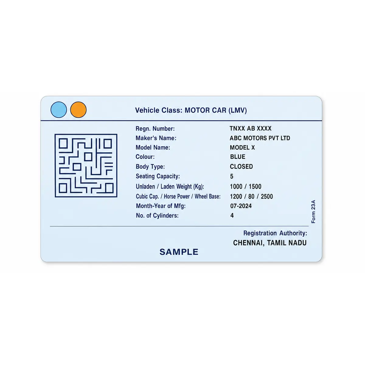 tamil nadu rc pvc card print example 2