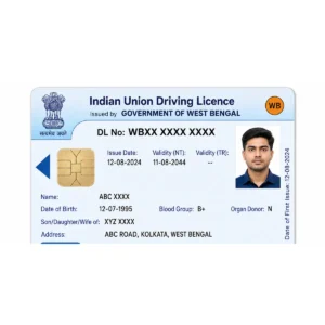 west bengal driving licence pvc card front printing sample